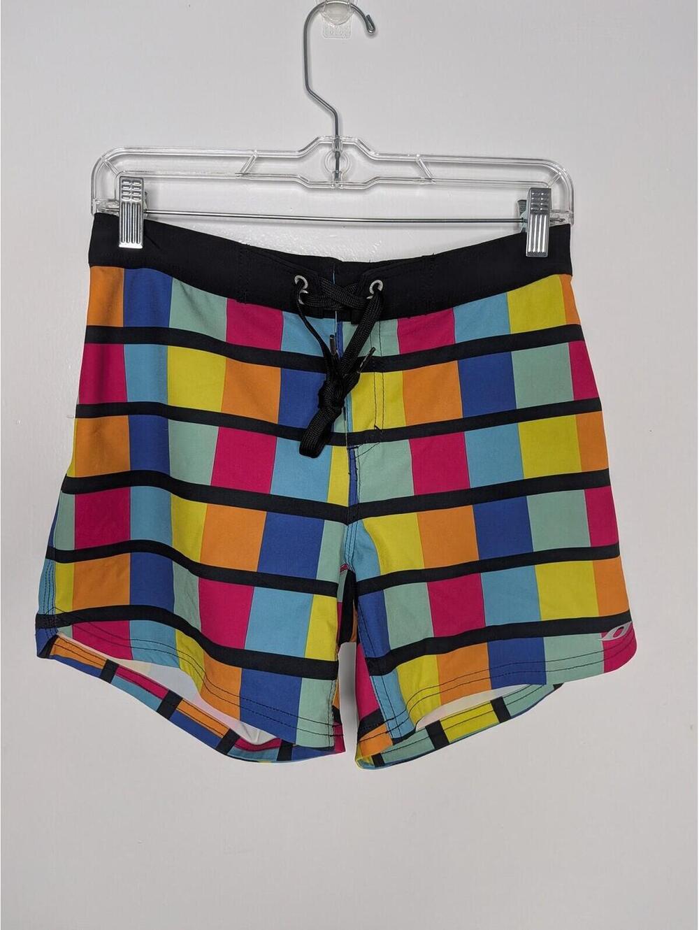 Oxide Swim Shorts Mens Small Rainbow Geometric Print Board Shorts Drawstring